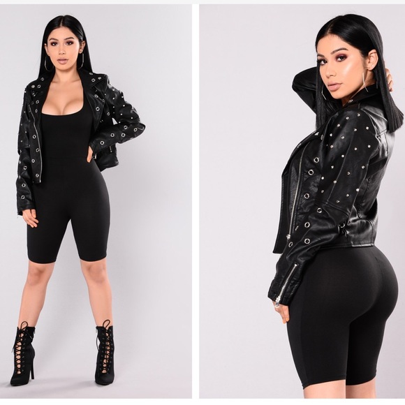 Fashion Nova · Studded Grommet Motorcycle Biker Jacket - Guinness Moto Jacket - Picture 5 of 13